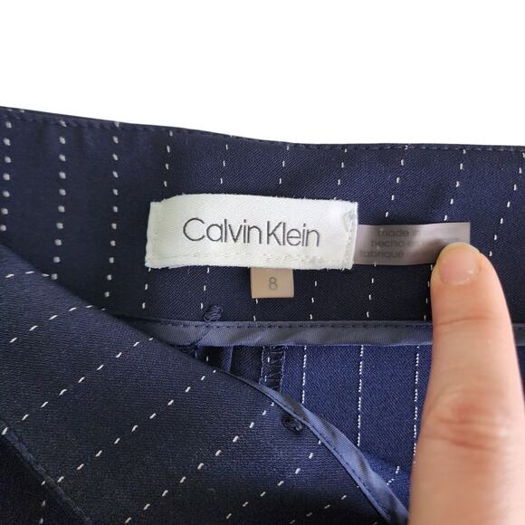 Calvin Klein Womens Pinstripe Wide Leg Dress Pants Side Zip Size 8 Navy White - Picture 8 of 14
